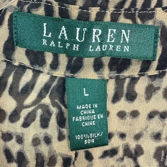 Lauren Ralph Lauren Silk Animal Print Blouse L - Picture 3 of 11